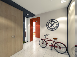 hallway with a bicycle 3d rendering