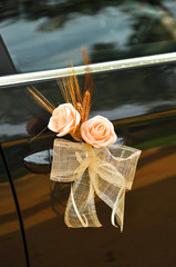 Wedding car decorated with flowers