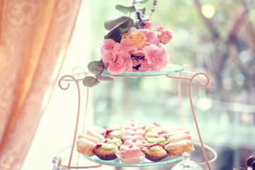 Flowers on a cake stand