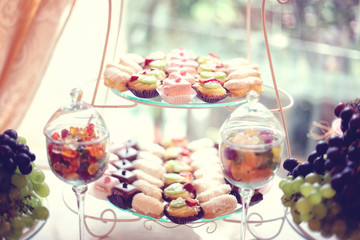 Dessert on cake stand