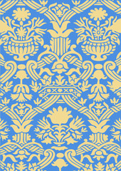 Blue and beige seamless pattern floral background