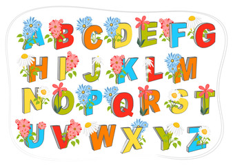 A to Z Colorful Alphabets with Flowers Vectors
