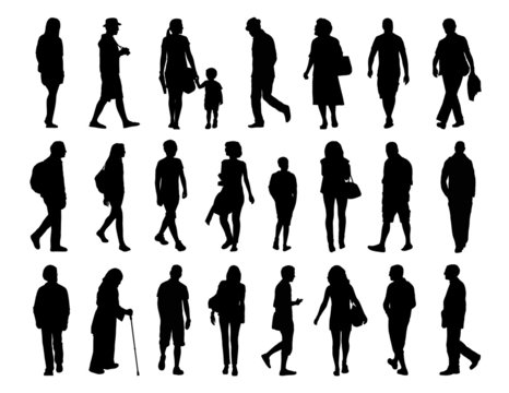 big set of people walking silhouettes set 3