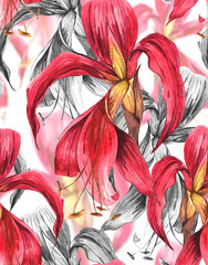 Seamless Exotic Tropical Flowers Background
