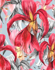Seamless Exotic Tropical Flowers Background