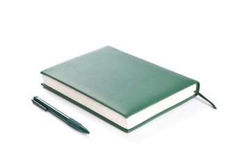 Notebook and pen isolated on white background
