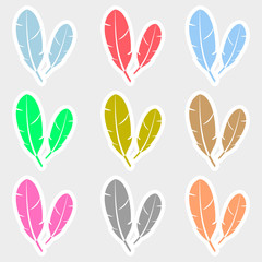 various color feathers symbols stickers set eps10