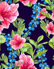 Exotic Seamless Background with Pink Tropical Flowers
