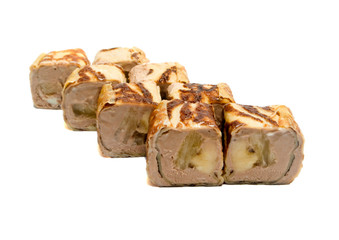 sweet sushi with pineaplle, banana and cheese