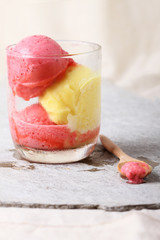 strawberry and passion fruit sherbet,melting