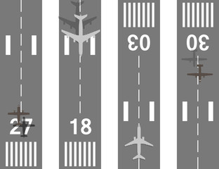 Takeoff and landing airplanes vector set
