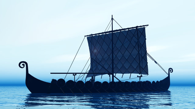 Viking ship at dawn