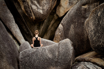 Meditation yoga session on rocks