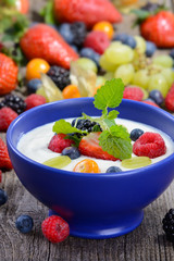 Gesund frühstücken mit Joghurt und frischen Früchten