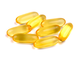 capsules from fish oil on white background