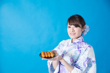 浴衣ポートレート(ブルーバック)