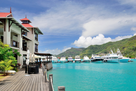 Fototapeta Luxury residency and marina in Eden island, Seychelles.