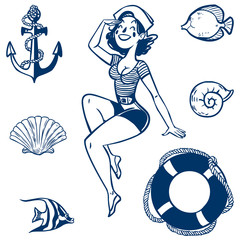 Vector sea icon set. Set of nautical design elements
