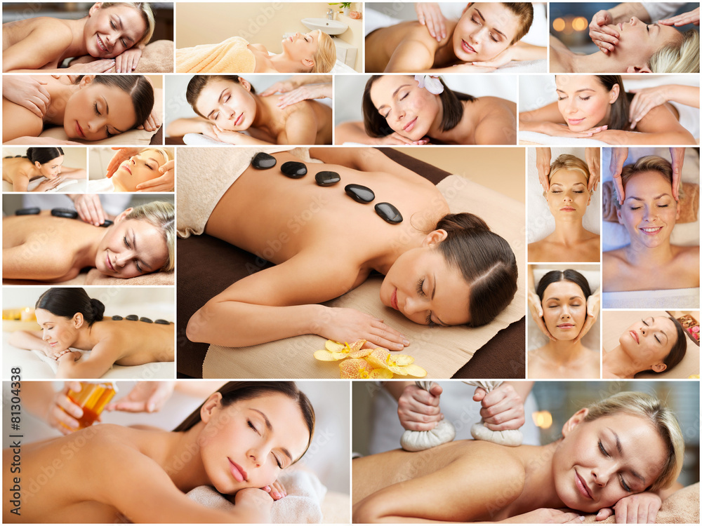 Wall mural women having facial or body massage in spa salon