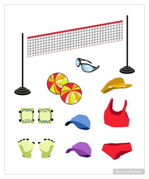 Set of Beach Volleyball Equipment on White Background