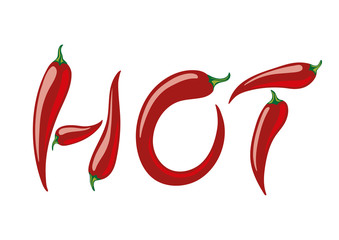 Word HOT assembled from red peppers