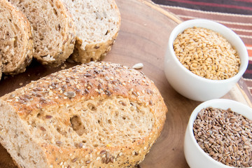 a fresh baked loaf of whole grains bread