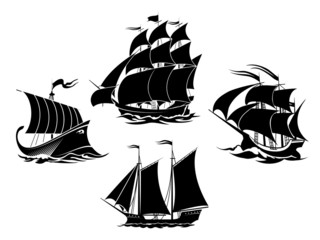Sailboats and sailing ships silhouettes