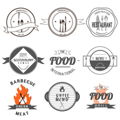 Restaurant menu vintage design elements and badges set