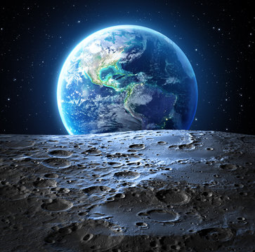 Fototapeta blue earth view from moon surface - Usa