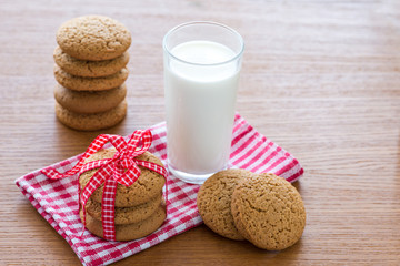 Oatmeal cookies and a glass of milk