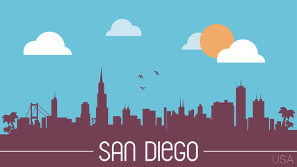 San Diego USA skyline silhouette flat design vector - obrazy, fototapety, plakaty