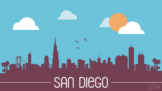 San Diego USA Skyline Silhouette Flat Design Vector