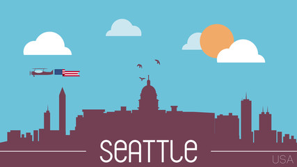 Seattle USA skyline silhouette flat design vector
