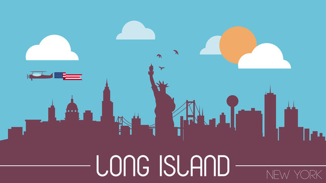 Long Island New York USA Skyline Silhouette Flat Design