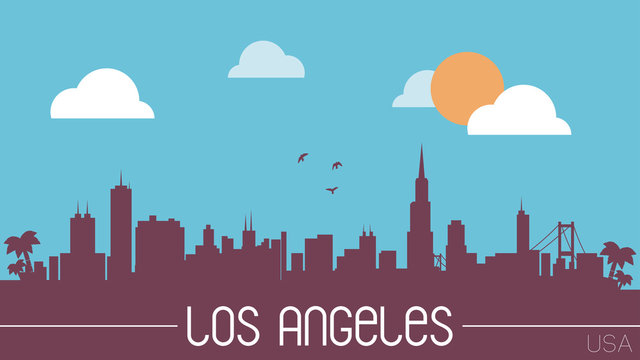 Los Angeles USA skyline silhouette flat design vector