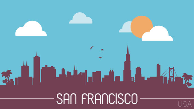 San Francisco USA skyline silhouette flat design vector