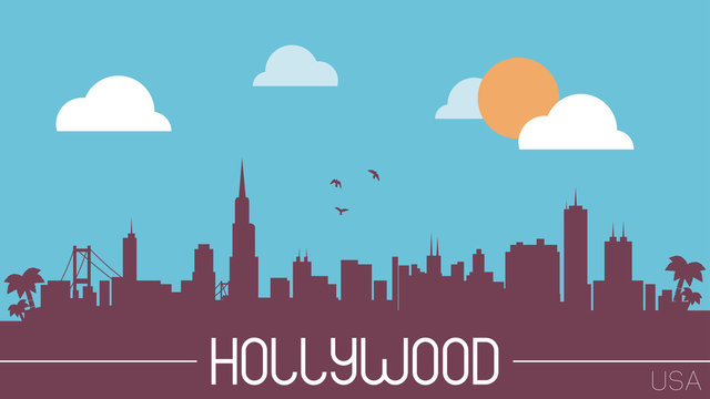 Hollywood USA Skyline Silhouette Flat Design Vector