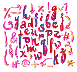 Vector alphabet. Hand drawn letters. Letters of the alphabet written with a oil paint.