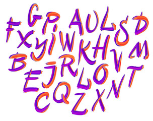 Vector alphabet. Hand drawn letters. Letters of the alphabet written with a oil paint.