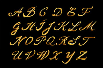 Vector alphabet. Hand drawn gold letters. 