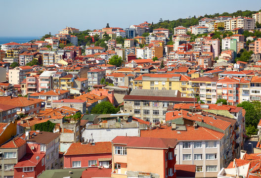 Red roofs of residential houses on the shore of the Bosphorus, I