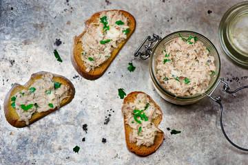a mackerel paste on toasts from fried bread