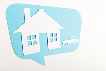 Symbols - Paper House and Car in Bubble Speech