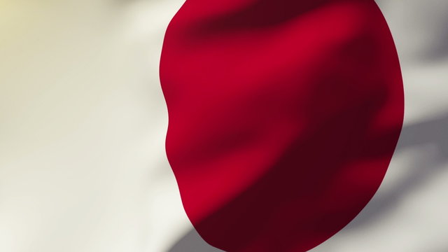 Japan flag waving in the wind. Looping sun rises style