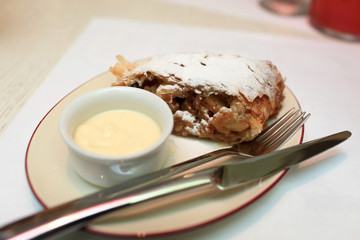 Apple strudel on a plate