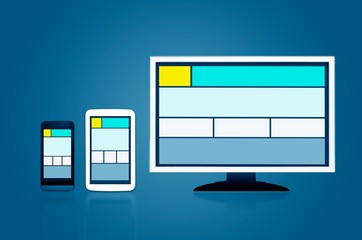 Responsive web design layout on different devices. Set on dark b
