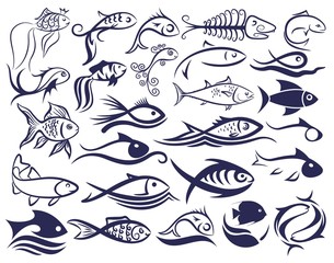 Set of logos of fishes.