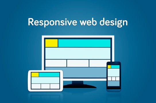Responsive web design layout on different devices. Set on dark b