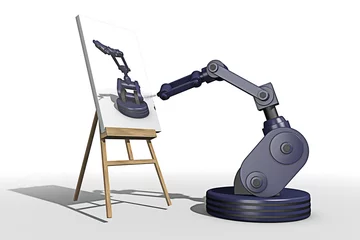 Foto auf Acrylglas Zelfportret van een schilderende robot © emieldelange