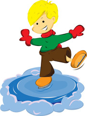 Ice skating boy. Vector cartoon illustration. © verygooddesign